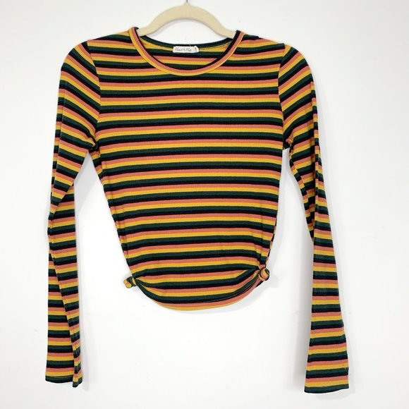 HEART HIPS Retro Horizontal Multi Striped Long Sleeve Top Sz M - Picture 2 of 8